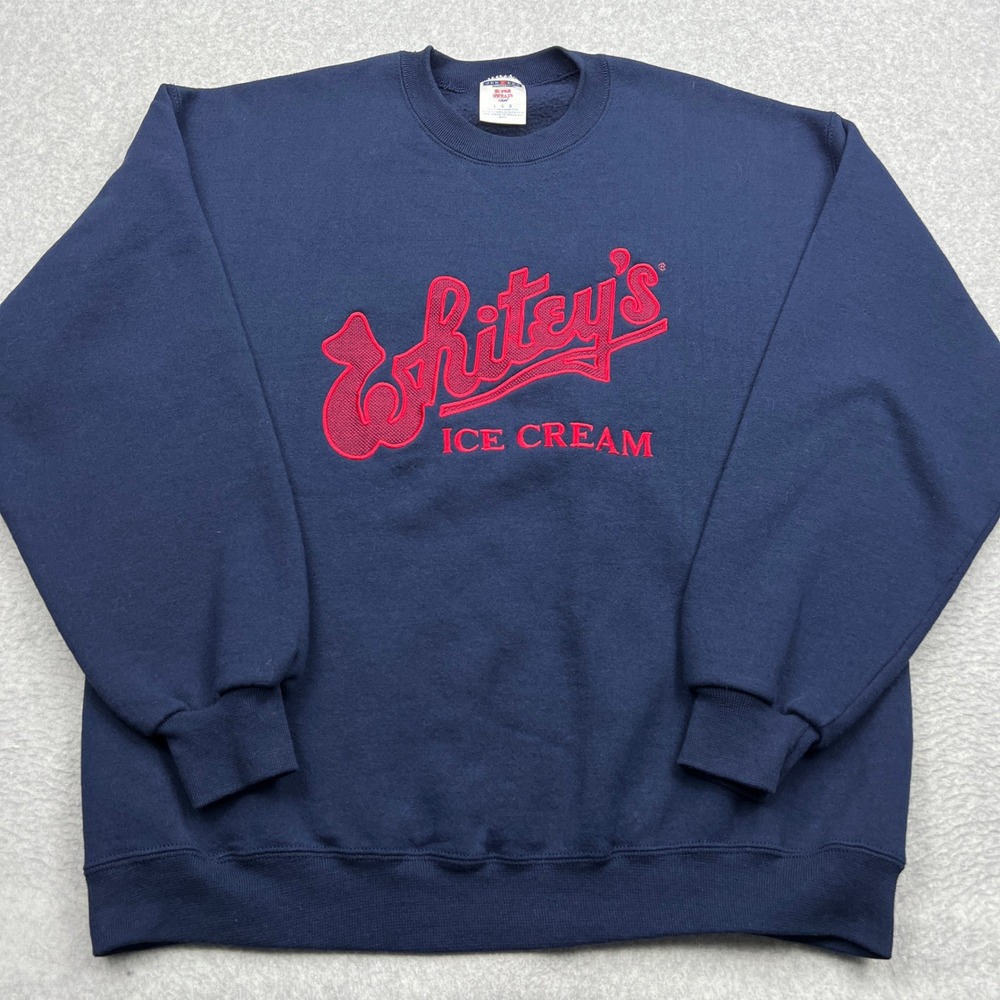 Whitey's Sweatshirt Men's L Blue Ice Cream Embroidered Fleece Pullover Jerzees